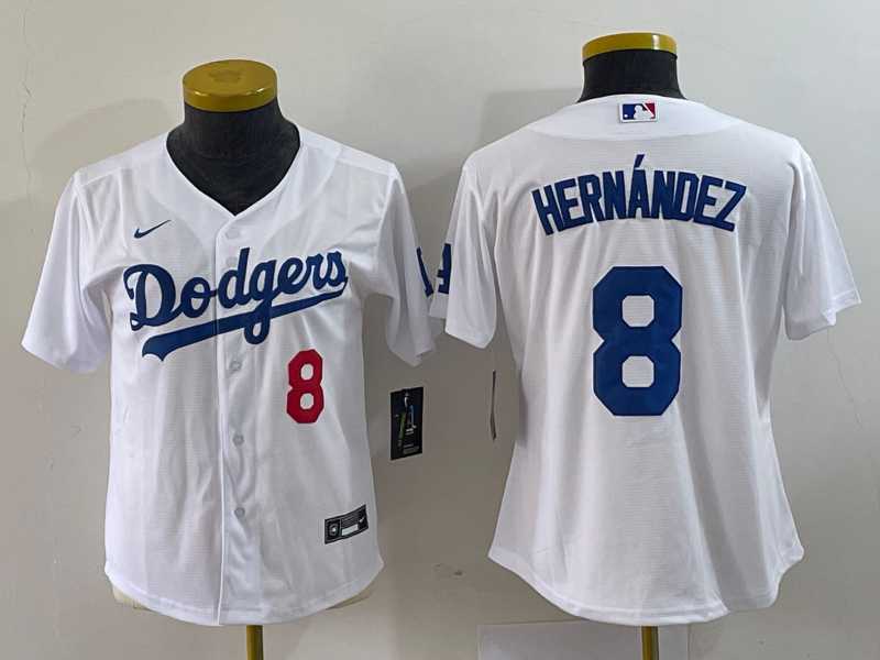 Womens Los Angeles Dodgers #8 Kike Hernandez Number White Stitched Cool Base Nike Jersey